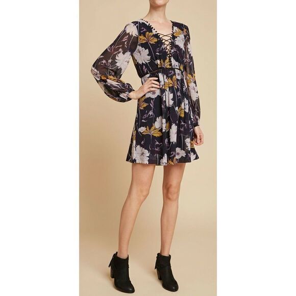 Ella Moss Floral Haze Lace Up Georgette Dress - Picture 1 of 6